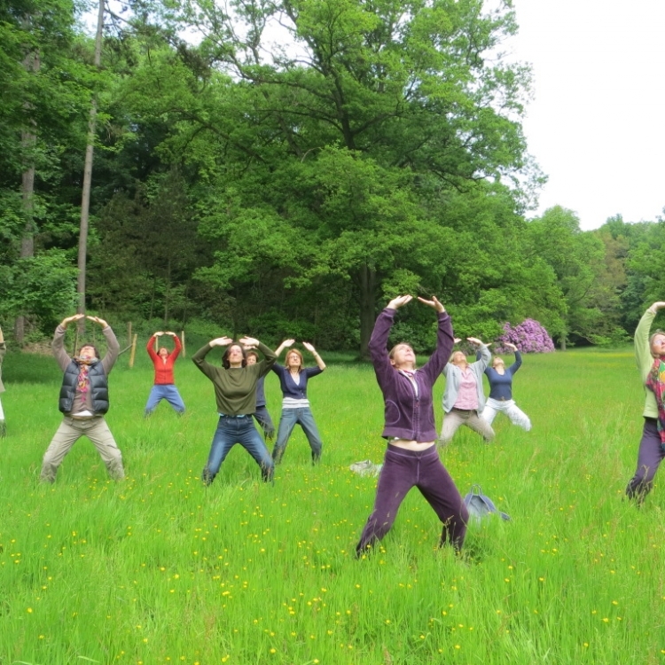 Hélène Petre anime une promenade méditative énergétique, avec des pauses de Qi gong